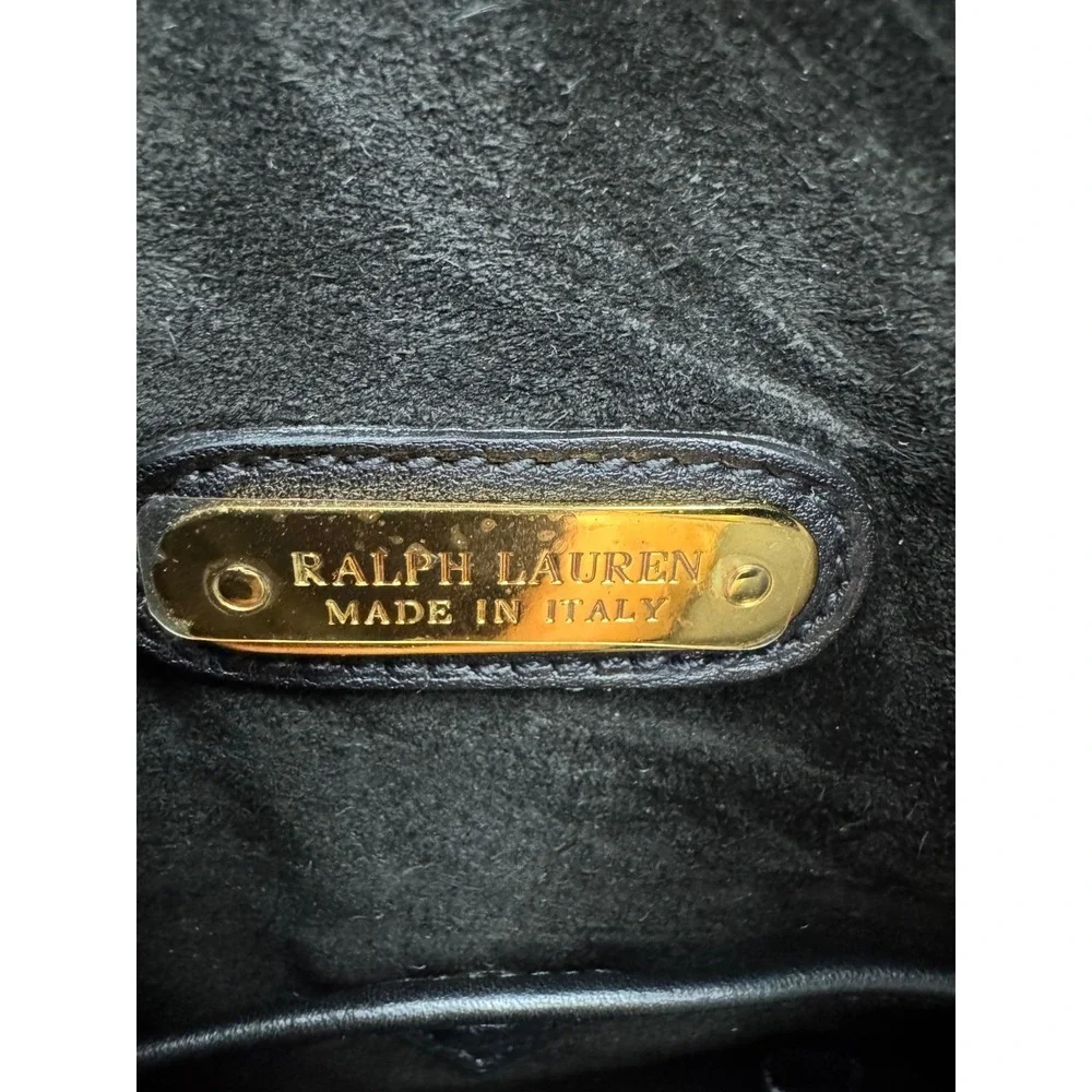 Ralph Lauren Women's Gold-Tone Genuine Italian Leather Hobo Shoulder Bag‎ Black